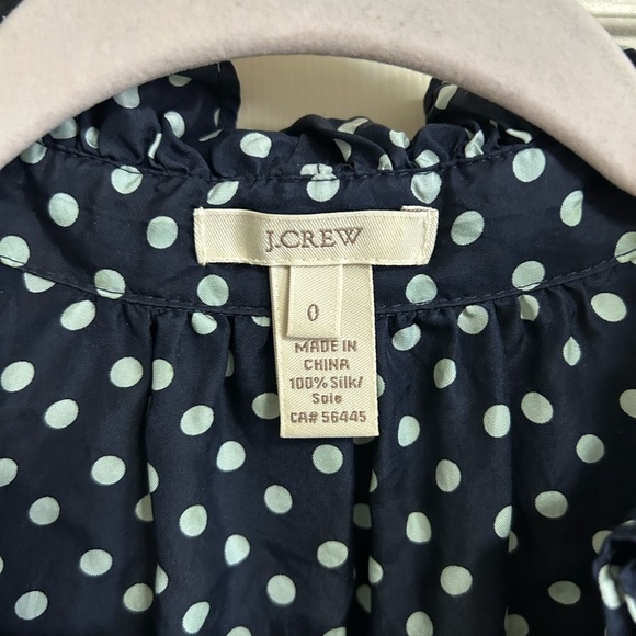J. Crew Navy & White Polka Dot Ruffle Sleeveless Top 100% Silk Size 0 - Picture 2 of 3